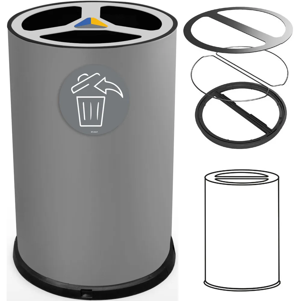 Poubelle tri sélectif 100 litres gris vue de face avec pictogrammes