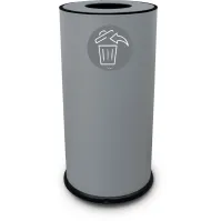 Poubelle grise ronde 70 litres en acier vue de profil avec couvercle
