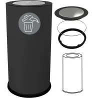 Poubelle design noir 50 litres avec couvercle basculant inox