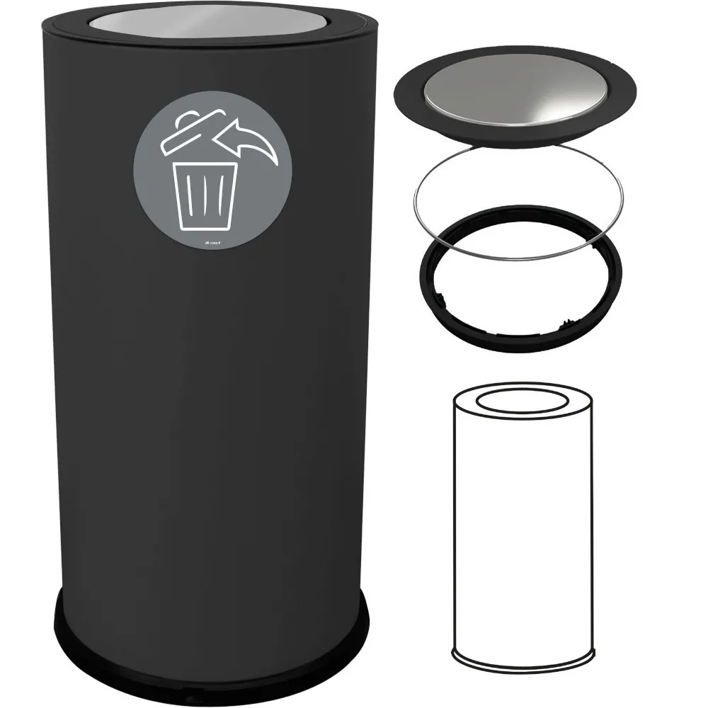 Poubelle design noir 50 litres avec couvercle basculant inox