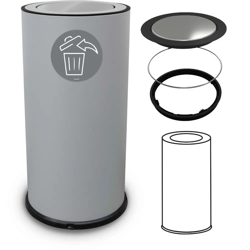 Poubelle design grise 50 litres avec couvercle basculant inox