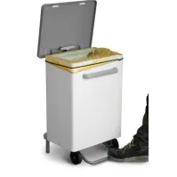 Poubelle cuisine 90L inox brillant vue de profil avec pédale