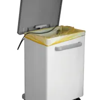 Support de sac mobile 90L acier blanc vue latérale avec pédale