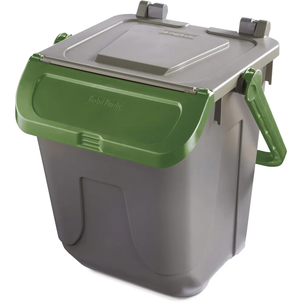 Poubelle 25L verte couvercle basculant anse ergonomique