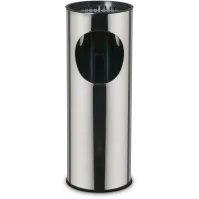 Cendrier sur pied inox avec poubelle 17 litres vue frontale
