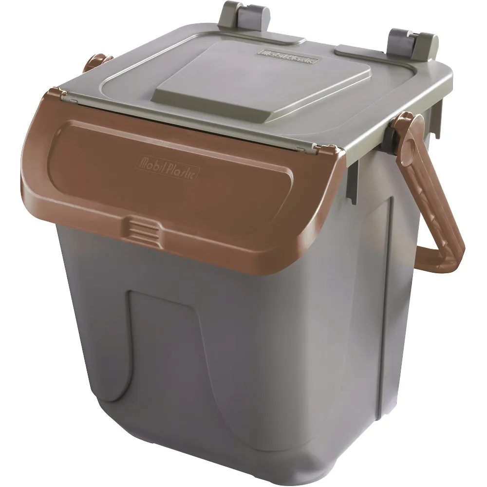 Poubelle marron 25L avec couvercle basculant et anse