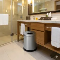 Poubelle auto-extinguible inox 15 litres vue de face bureau