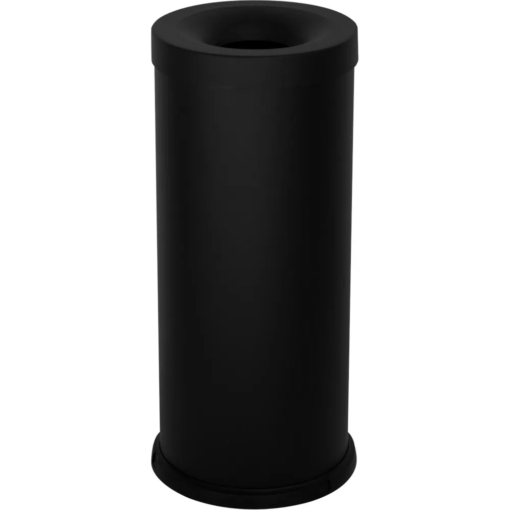 Poubelle antifeu noire 25 litres vue de face acier robuste