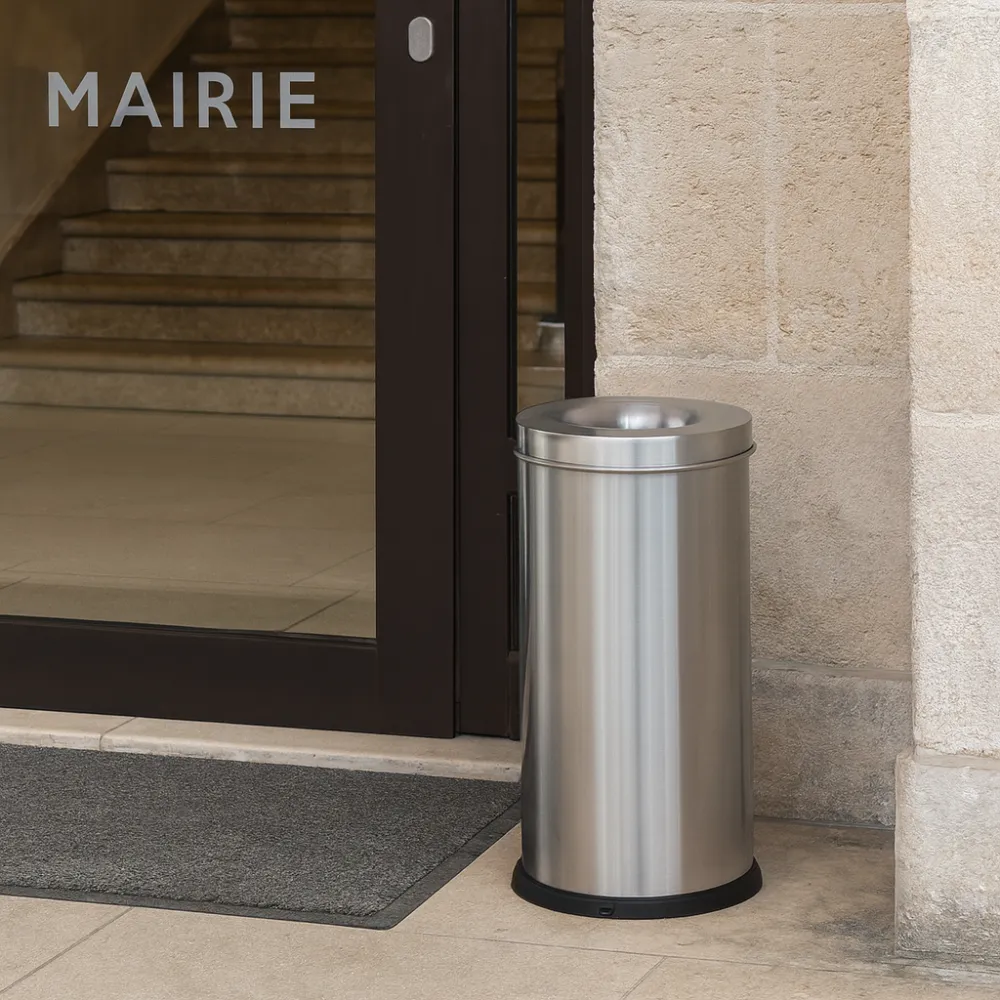 Poubelle antifeu inox 65 litres vue de profil bureau