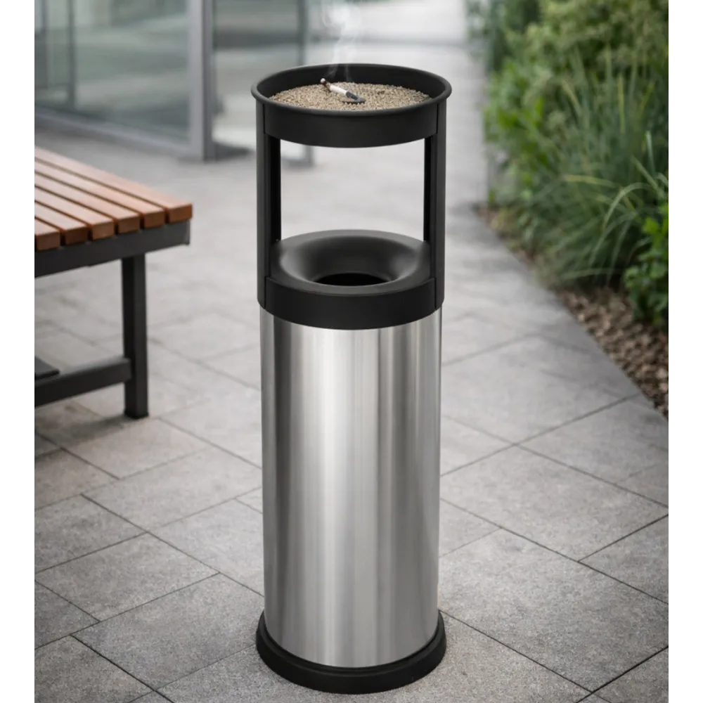 Corbeille cendrier inox 25 litres avec cendrier sable