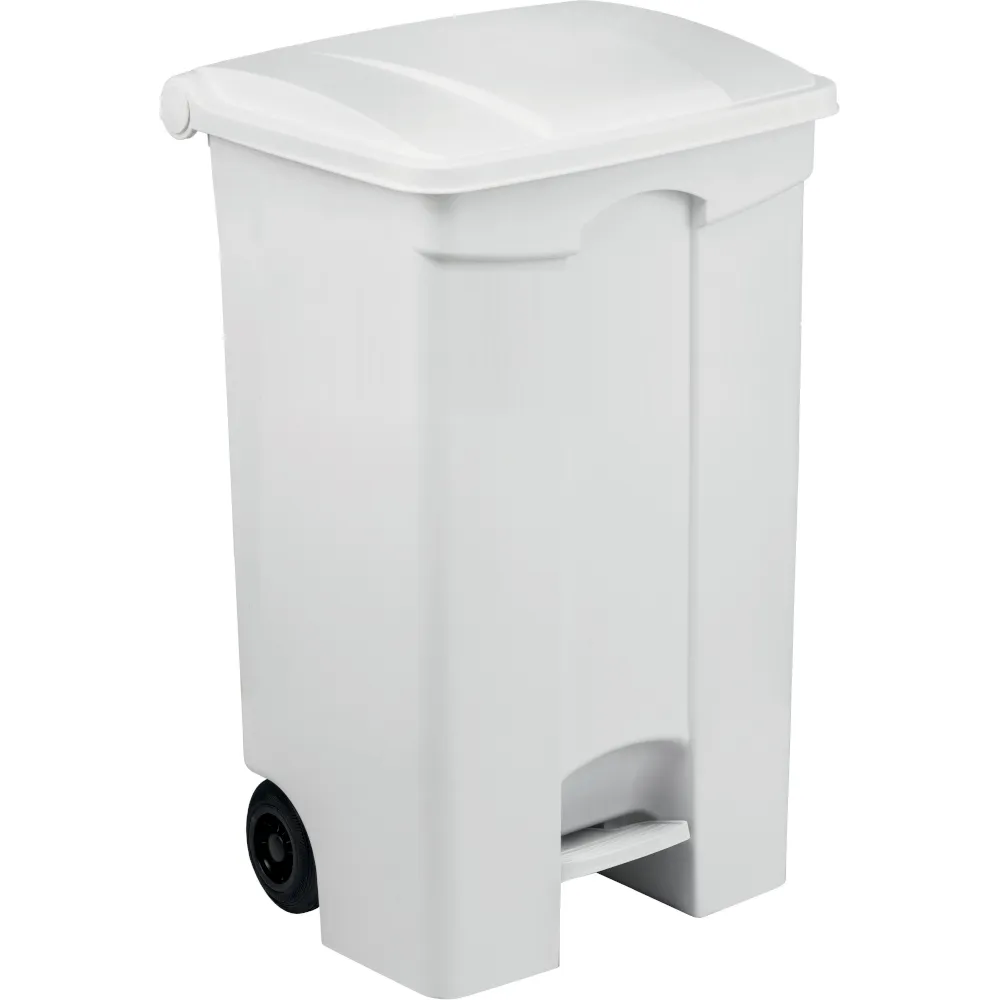 Conteneur pédale 90L couvercle blanc pratique et robuste