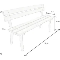 Banc de parc 3 places bois châtaigner structure noire 150 cm