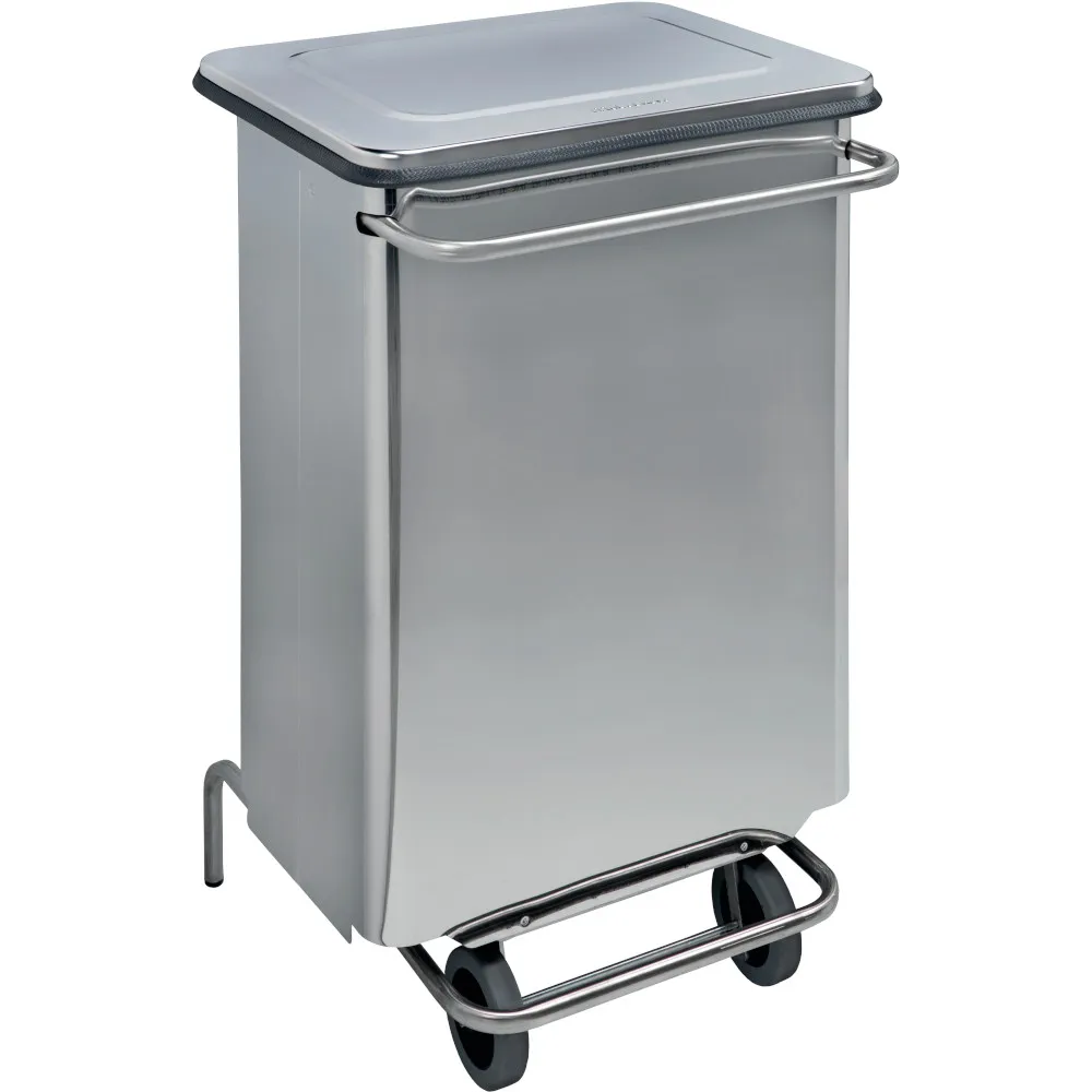 Conteneur mobile a pédale 70 litres inox brillant
