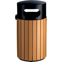 Poubelle ronde imitation lame bois sécurisée 40 litres